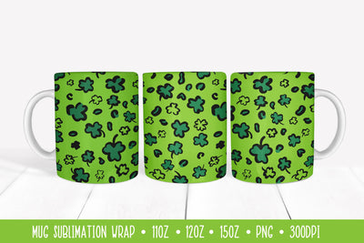 Green Shamrocks Leopard Mug Sublimation. St. Patrick’s Day Sublimation LaBelezoka 