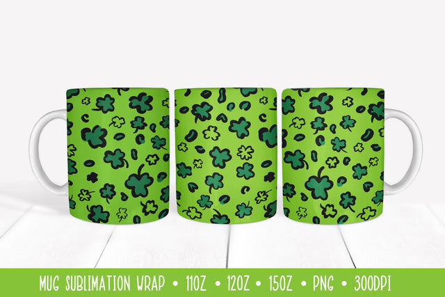 Green Shamrocks Leopard Mug Sublimation. St. Patrick’s Day Sublimation LaBelezoka 