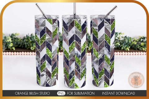 Green Tangram Skinny Tumbler Wrap Sublimation Design Sublimation OrangeBrushStudio 