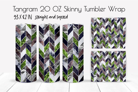 Green Tangram Skinny Tumbler Wrap Sublimation Design Sublimation OrangeBrushStudio 