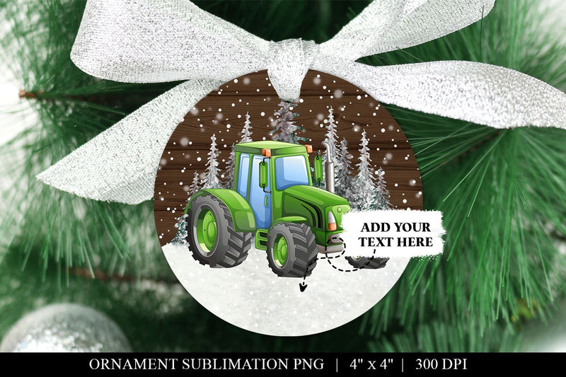 Green Tractor Round Christmas Ornament Sublimation PNG Sublimation BijouBay 