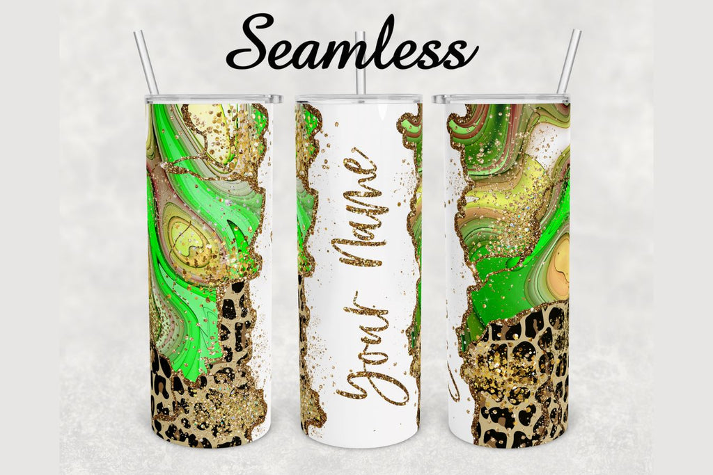 Green Watercolor Cheetah Gold Agate Tumbler sublimation design 20 oz ...