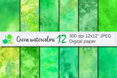 Green Watercolor Digital Papers / Textures / Backgrounds Digital Pattern VR Digital Design 