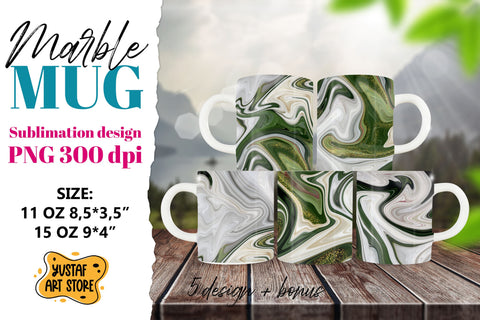 Green White Marble sublimation mug bundle.5 PNG design Sublimation Yustaf Art Store 