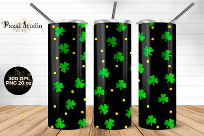 Green & Yellow Clover Pattern St Patricks Day 20oz Skinny Tumbler Wrap Design Sublimation Pazal Studio 