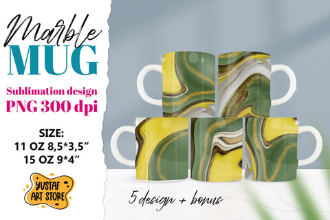 Green Yellow Marble sublimation mug bundle.5 PNG design Sublimation Yustaf Art Store 