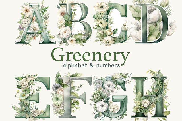 Greenery Alphabet | Lettering Clipart Bundle SVG GlamArtZhanna 