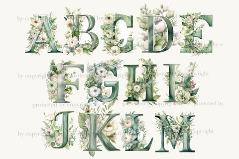 Greenery Alphabet | Lettering Clipart Bundle SVG GlamArtZhanna 