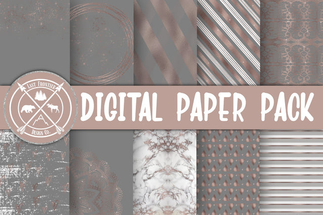 Grey and Rosegold Digital Paper Bundle Digital Pattern Last Frontier Design Co. 