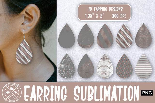 Grey and Rosegold Earrings Sublimation| Teardrop earring png Sublimation Last Frontier Design Co. 
