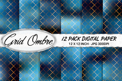 Grid pattern digital paper with gradient blue color background Digital Pattern artnoy 