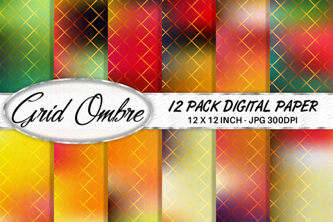Grid pattern digital paper with gradient bright color background Digital Pattern artnoy 