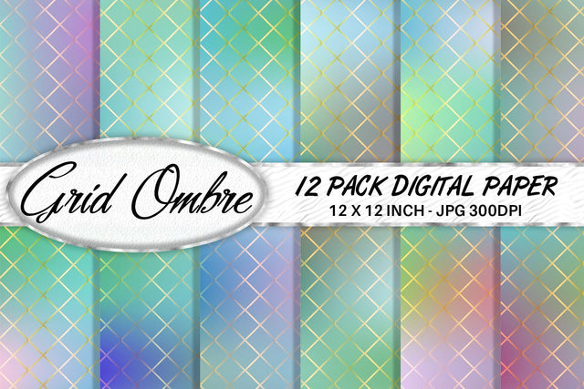 Grid pattern digital paper with gradient color background Digital Pattern artnoy 