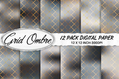 Grid pattern digital paper with gradient gray color background Digital Pattern artnoy 