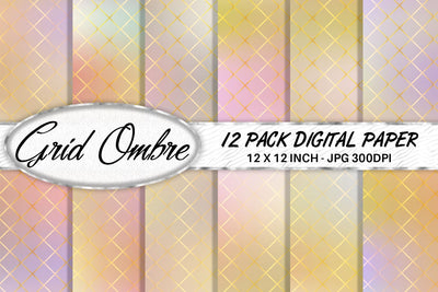 Grid pattern digital paper with gradient orange color background Digital Pattern artnoy 