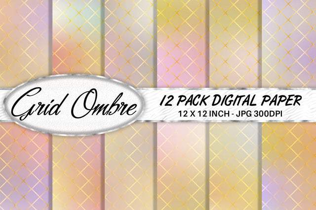 Grid pattern digital paper with gradient orange color background Digital Pattern artnoy 