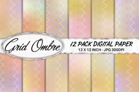 Grid pattern digital paper with gradient orange color background Digital Pattern artnoy 