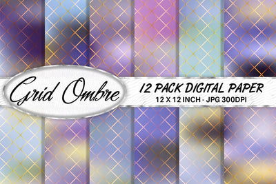 Grid pattern digital paper with gradient purple color background Digital Pattern artnoy 