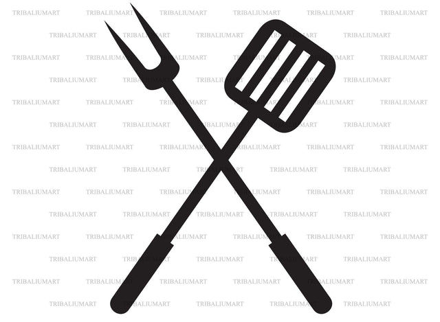 Grill design - barbecue. Crossed spatula and fork SVG TribaliumArtSF 
