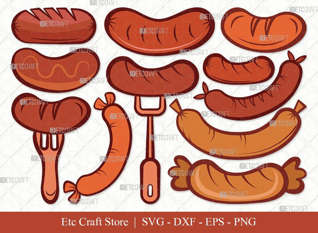Grilled Sausage Clipart SVG Cut File | Sausage Svg | Bbq Svg | Barbecue Svg | Bratwurst Svg | Bundle | Eps | Dxf | Png SVG ETC Craft 