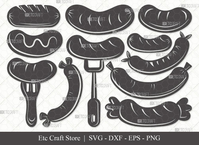 Grilled Sausage Silhouette SVG Cut File | Sausage Svg | Bbq Svg | Barbecue Svg | Bratwurst Svg | Bundle | Eps | Dxf | Png SVG ETC Craft 