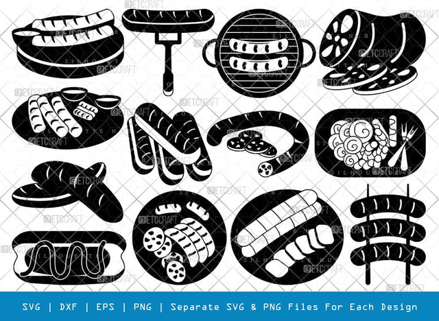 Grilled Sausage SVG, Sausage Silhouette, Sausage BBQ Svg, Hot Sausage Svg, Grilled Sausage Bundle, SB00793 SVG ETC Craft 