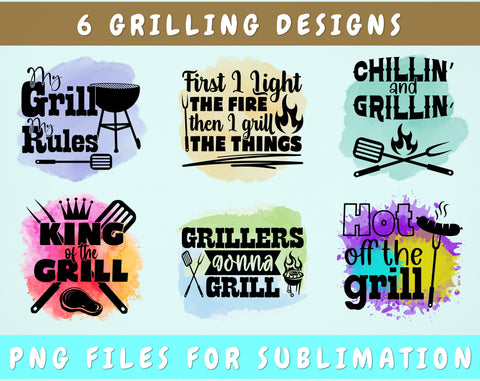 Grilling Sublimation Designs Bundle, 6 Grilling Quotes PNG Files, My Grill My Rules PNG, King Of The Grill PNG, Hot Off The Grill PNG Sublimation HappyDesignStudio 