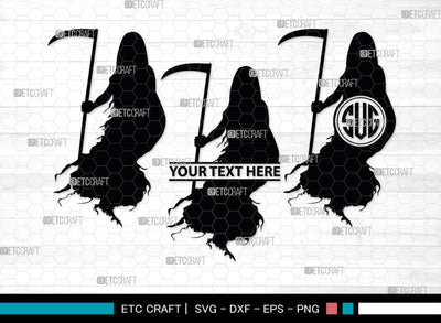 Grim Reaper Girl Monogram, Grim Reaper Silhouette, Grim Reaper Girl SVG, Death Svg, Halloween Svg, SB00366 SVG ETC Craft 
