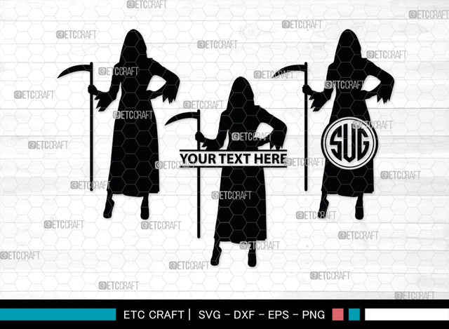 Grim Reaper Girl Monogram, Grim Reaper Silhouette, Grim Reaper Girl SVG, Death Svg, Halloween Svg, SB00366 SVG ETC Craft 