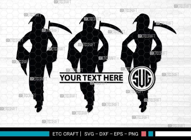 Grim Reaper Girl Monogram, Grim Reaper Silhouette, Grim Reaper Girl SVG, Death Svg, Halloween Svg, SB00366 SVG ETC Craft 