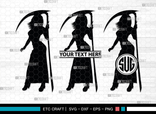 Grim Reaper Girl Monogram, Grim Reaper Silhouette, Grim Reaper Girl SVG, Death Svg, Halloween Svg, SB00366 SVG ETC Craft 