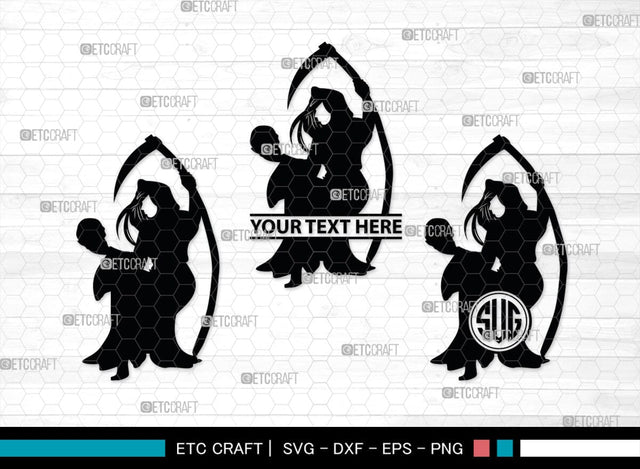 Grim Reaper Girl Monogram, Grim Reaper Silhouette, Grim Reaper Girl SVG, Death Svg, Halloween Svg, SB00366 SVG ETC Craft 