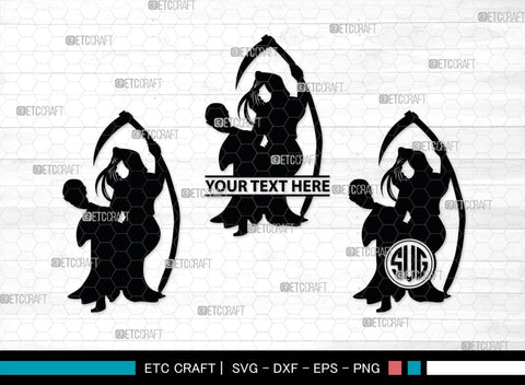 Grim Reaper Girl Monogram, Grim Reaper Silhouette, Grim Reaper Girl SVG, Death Svg, Halloween Svg, SB00366 SVG ETC Craft 