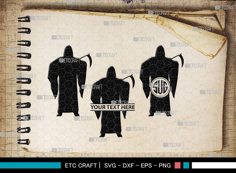 Grim Reaper Monogram, Grim Reaper Silhouette, Grim Reaper SVG, Death Svg, Halloween Svg, SB00365 SVG ETC Craft 