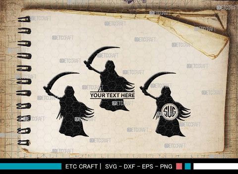 Grim Reaper Monogram, Grim Reaper Silhouette, Grim Reaper SVG, Death Svg, Halloween Svg, SB00365 SVG ETC Craft 
