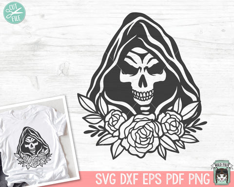 Grim Reaper SVG, Skull SVG, Halloween SVG, Flowers svg, Floral svg, Grim Reaper Clipart, Skull Clipart, Skull png, Grim Reaper Cricut svg SVG Wild Pilot 