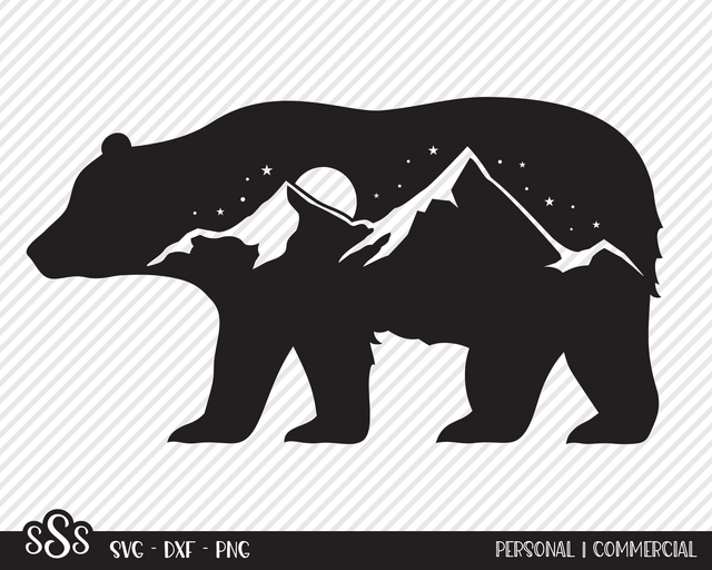 Grizzly Bear Mountain Scene Design | Outdoor SVG SVG Texas Southern Cuts 