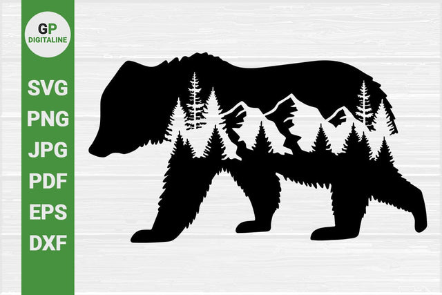 Grizzly Bear SVG, Forest SVG, Mountain SVG, Woods SVG, Pine Trees SVG, Hills SVG, Outdoor SVG, Nature SVG, Woodland Animal SVG, Wilderness SVG, Wildlife SVG SVG GPDigitaline 