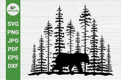 Grizzly Bear SVG, Forest SVG, Woods SVG, Pine Trees SVG, Wildlife SVG, Woodland Animal SVG, Wilderness SVG, Nature SVG, Outdoor SVG SVG GPDigitaline 