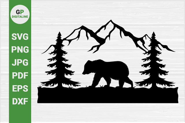 Grizzly Bear SVG, Wilderness SVG, Wildlife SVG, Forest SVG, Woods SVG, Pine Trees SVG, Mountain SVG, Hills SVG, Woodland Animal SVG, Outdoor SVG, Nature SVG SVG GPDigitaline 