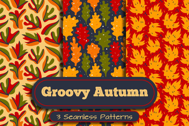 Groovy Autumn Seamless Patterns Digital Pattern Rin Green 