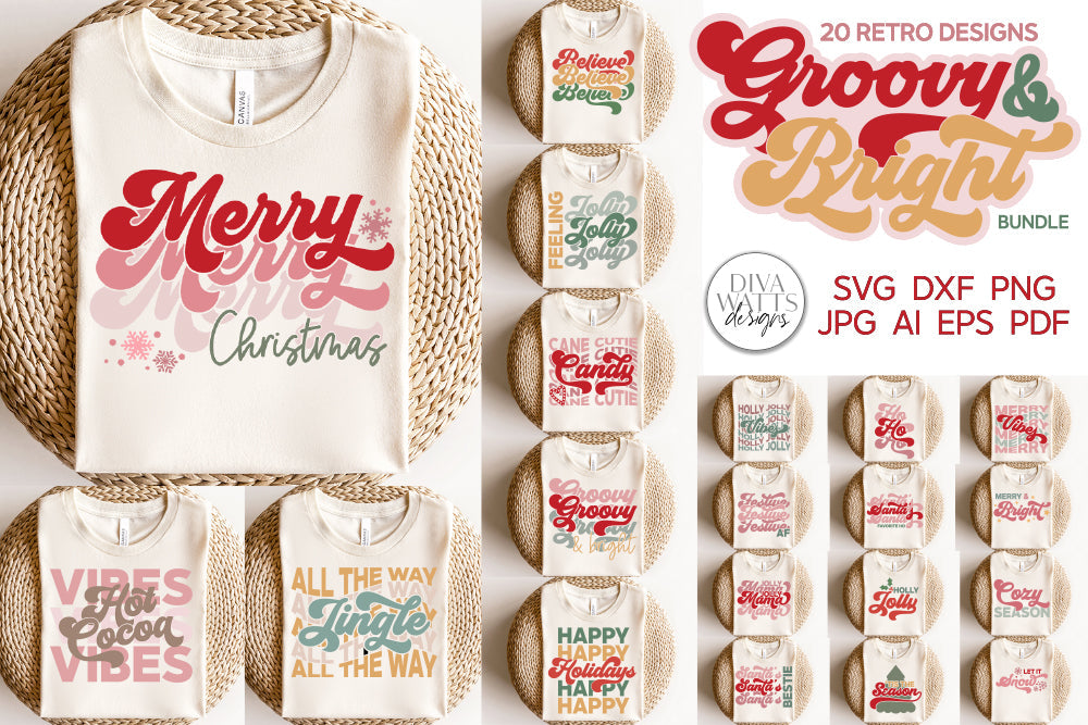 Groovy & Bright Retro Christmas SVG Bundle - So Fontsy