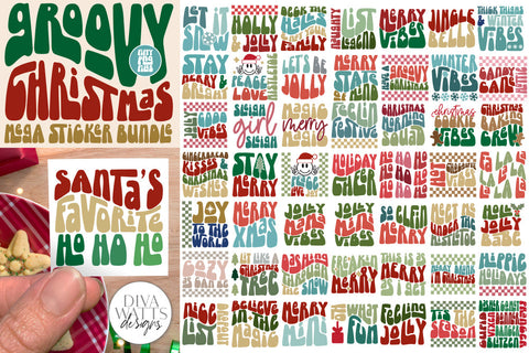 Groovy Christmas Mega Sticker PNG Bundle | 50 Designs SVG Diva Watts Designs 
