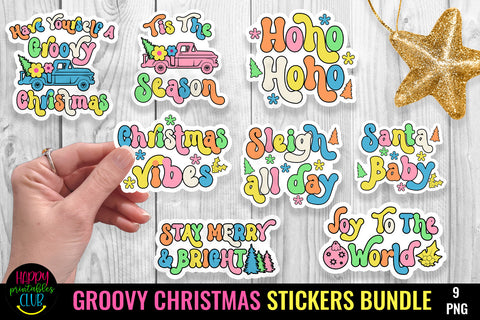 Groovy Christmas Stickers Bundle I Retro Holiday Stickers Sublimation Happy Printables Club 