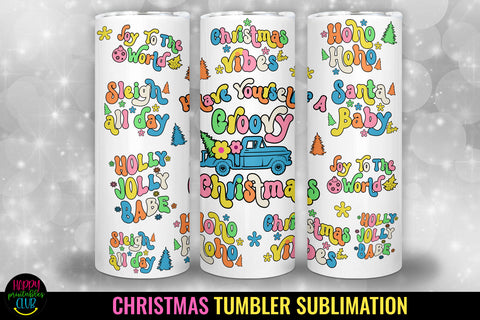Groovy Christmas Tumbler Sublimation I 20 Oz Christmas Tumbler PNG Sublimation Happy Printables Club 