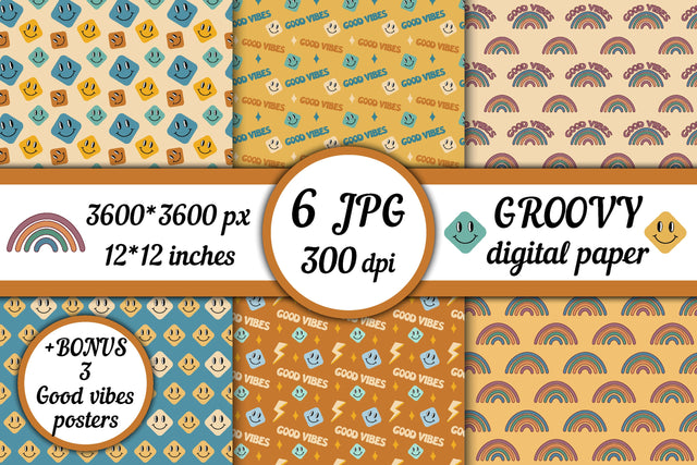 Groovy Digital Paper | Good Vibes JPG Patterns Digital Pattern AnnaViolet_store 