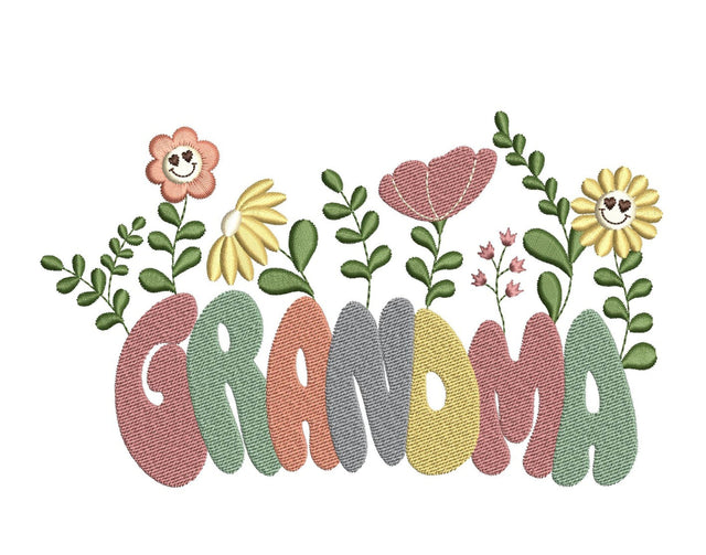 Groovy grandma flower embroidery design, retro grand mother popular embroidery file, 4 sizes, Instant download Embroidery/Applique DESIGNS Nino Nadaraia 