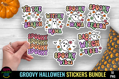 Groovy Halloween Stickers Bundle I Retro Halloween Stickers Sublimation Happy Printables Club 