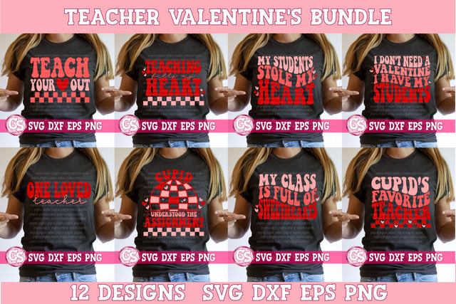Groovy Retro Teacher Valentine's Day Bundle SVG DXF EPS PNG SVG Greedy Stitches 