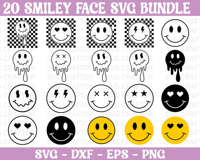 Groovy Smiley face Svg Bundle, smiley svg, drippy smiley svg, melting smiley svg SVG MD mominul islam 